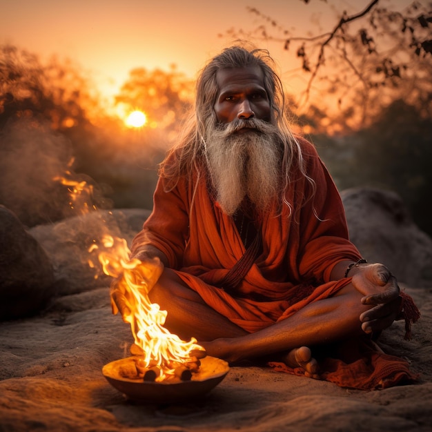 Photo dévoiler la connexion cosmique explorant l'ancienne pratique indienne de regarder le feu au milieu d'un enig