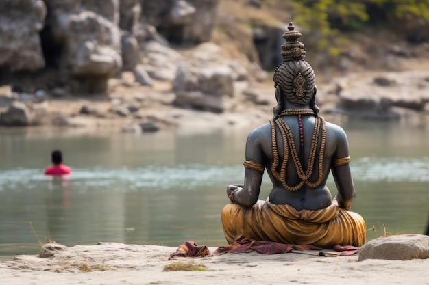 Un dévot prie le Seigneur Shiva à la Statue de la foi au Rajasthan, en Inde.