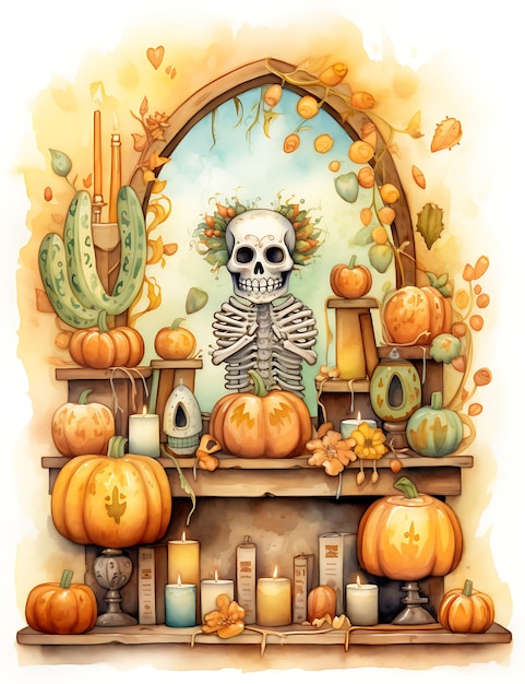 Dia de los muertos, cadre, fond, illustration, à, squelette, jour mort, concept