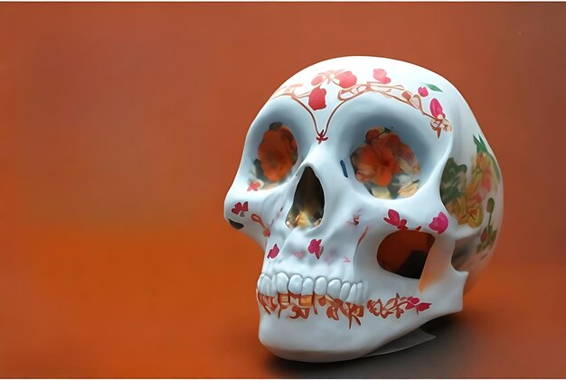 Dia de los Muertos Célébration d'Halloween avec un crâne de sucre et une fleur en arrière-plan
