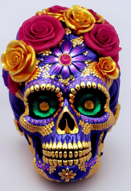 Dia de los muertos crâne de sucre calavera traditionnel décoré de fleurs le jour de la mort illustration