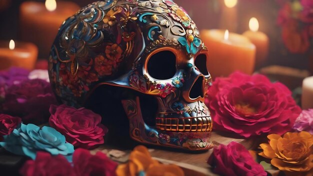 Photo dia de los muertos jour des morts avec le crâne de sucre génératif ai