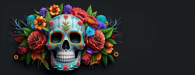 Dia de Los Muertos Jour des morts avec crâne de sucre générative ai