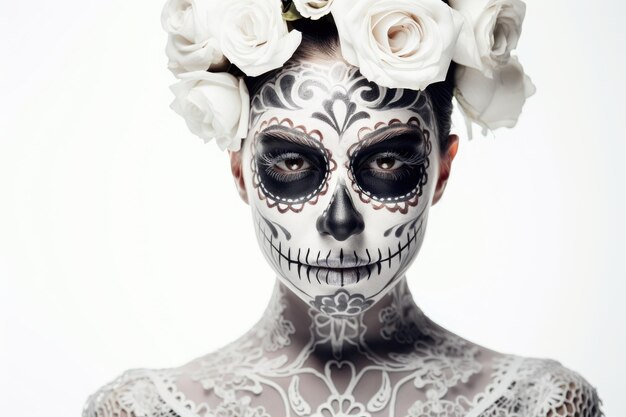 Dia de los muertos Jour des morts Femme avec un maquillage de crâne de sucre Généré par l'IA