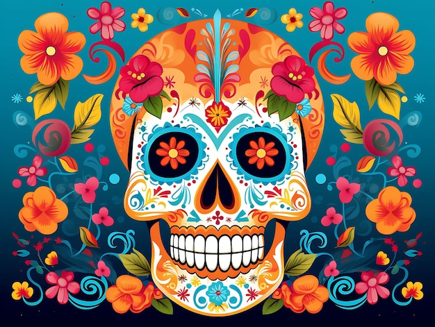 Dia de los Muertos Jour des morts Floral mexicain traditionnel Crâne de sucre ou fête d'Halloween