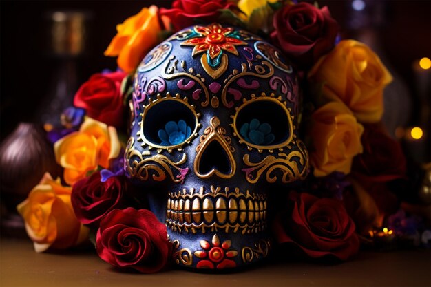 Dia de los Muertos ou jour des morts mexicains Crâne de sucre