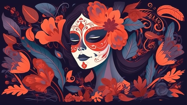 Dia de los Muertos ou jour des morts mexicains Fille de crâne de sucre Génératif Ai