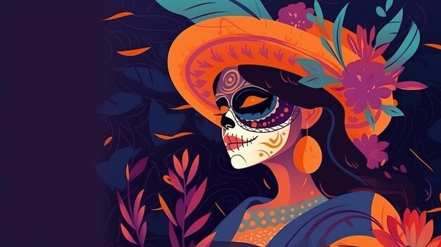 Dia de los Muertos ou jour des morts mexicains Fille de crâne de sucre Génératif Ai