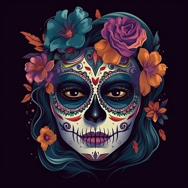 Dia de los muertos Masque Maxican fille Generative Ai