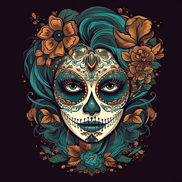 Dia de los muertos Masque Maxican fille Generative Ai