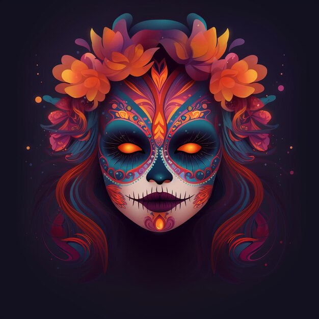 Dia de los muertos Masque Maxican fille Generative Ai