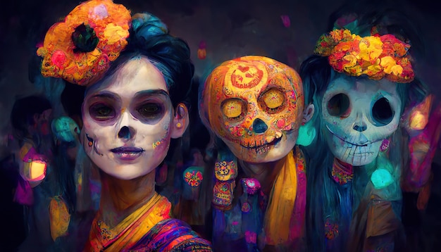 Dia de muertos déguisé illustration d'art conceptuel