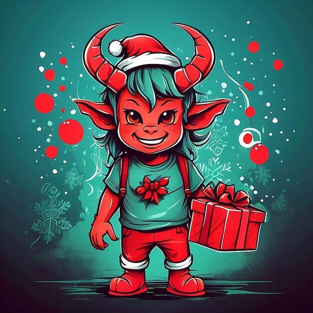 Photo le diable en 3d et les personnages de noël