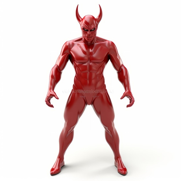 Diable en 3D très détaillé en costume rouge sur fond blanc