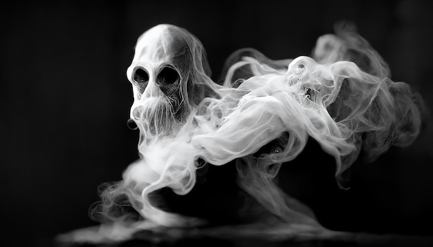 Diable fantôme abstrait dans la fumée noir et blanc halloween et art numérique concept effrayant