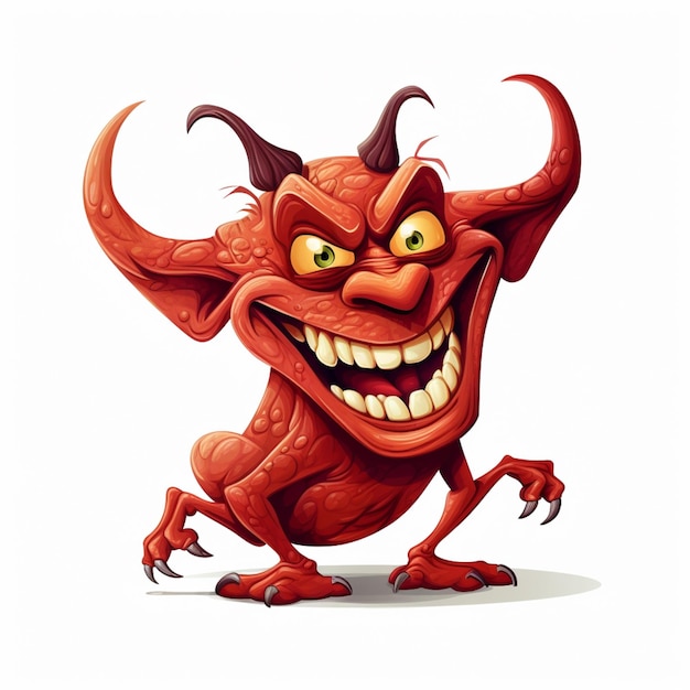 diable rouge de dessin animé avec de grandes cornes et de grandes dents ai générative