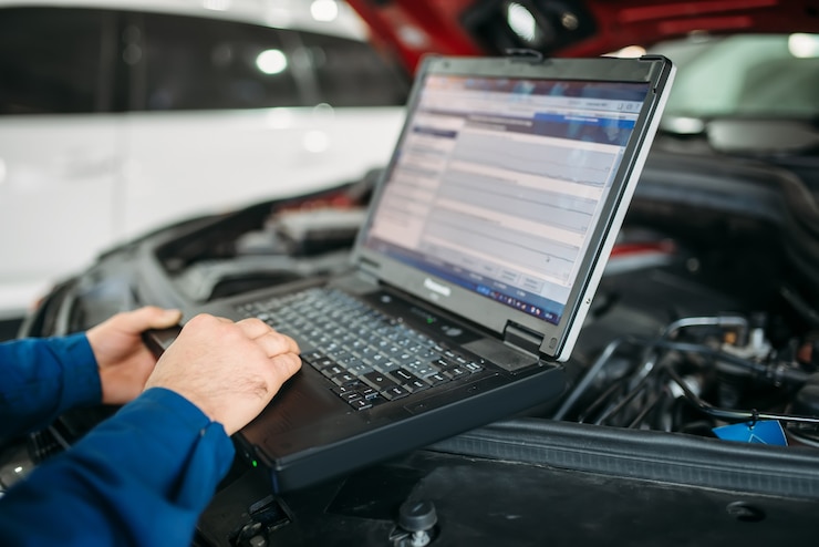 Photo diagnostic informatique de la voiture en auto-service