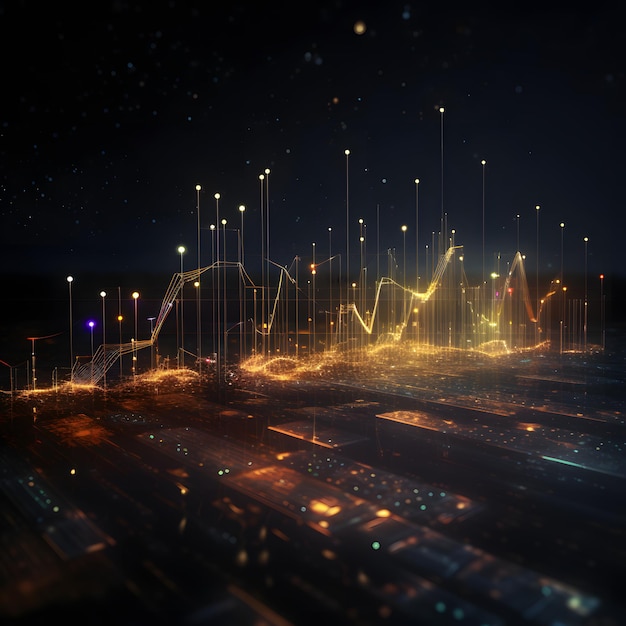 un diagramme d'affaires composé de points et de lignes sur un fond sombre