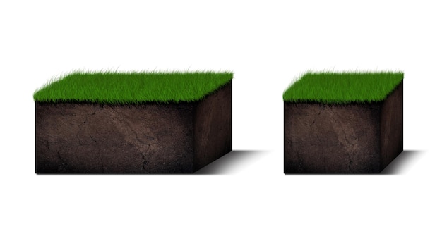 Diagramme des couches de sol isométrique Coupe transversale de l'herbe verte et des couches de sol souterraines sous la strate de minéraux organiques sable argile Couches de sol isométriques isolées sur blanc
