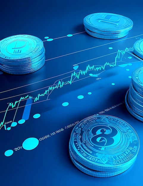 diagramme de diagramme de finances de graphique d'affaires d'argent bleu sur l'arrière-plan de pièce de monnaie 3d d'économie généré par ai