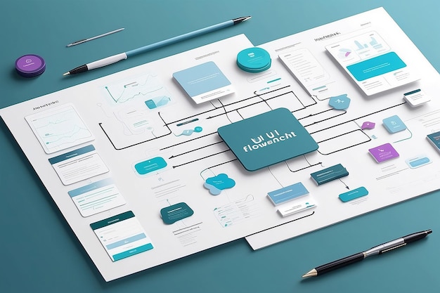 Photo diagramme de flux ux ui développement d'applications conception de prototype concept d'expérience utilisateur