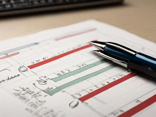 Photo diagramme de gantt et stylo