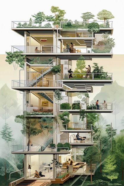 Diagramme de présentation générative de l'IA illustration d'une architecture durable telle que des matériaux recyclés de la terre Qualité de l'architecture recyclable