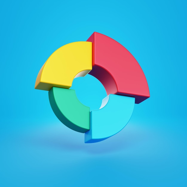 Diagramme à secteurs Donut sur fond bleu rendu 3d