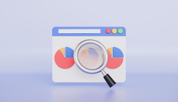 Diagramme de tarte avec loupe Analyse des données financières Le tarte de bourse montre la croissance ou le succès