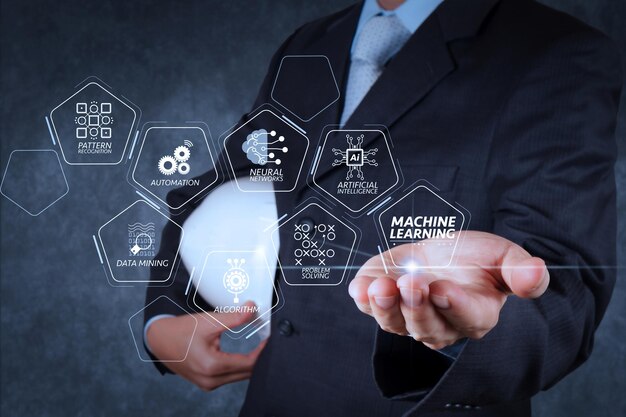 Diagramme de technologie d'apprentissage automatique avec réseau de neurones IA à intelligence artificielle