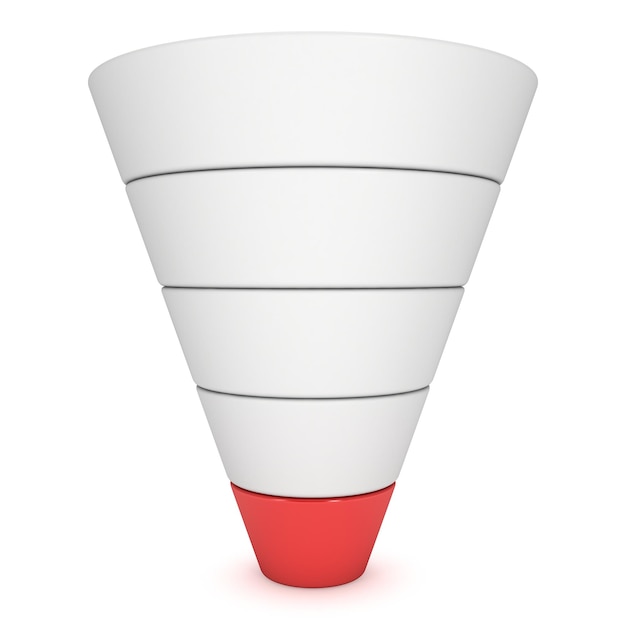 Diagramme des ventes de l'entonnoir marketing rendu 3d isolé sur fond blanc Tableau des ventes de l'entonnoir de conversion