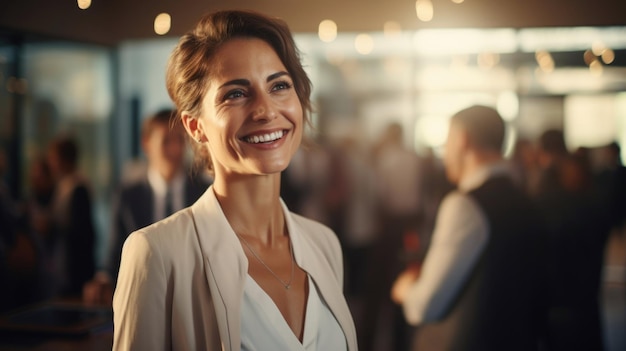 Un dialogue dynamique Une conversation animée d'une femme d'affaires avec des alliés