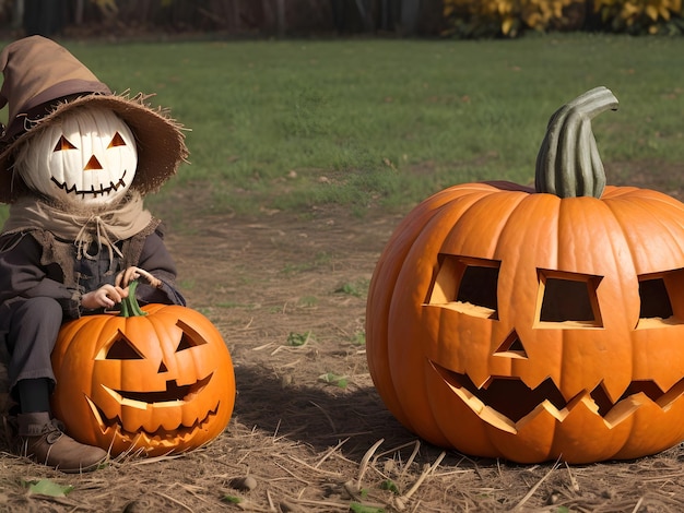 Dialogue entre une citrouille-lanterne et un épouvantail qui se sentent tous deux négligés après Halloween