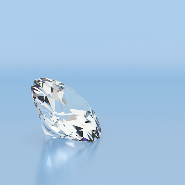 Diamant blanc brillant sur fond bleu.