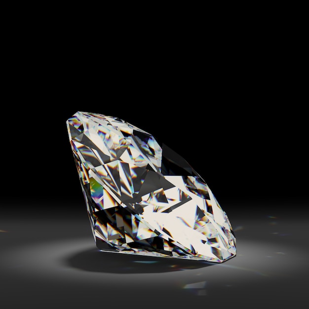 Diamant blanc brillant sur fond noir.