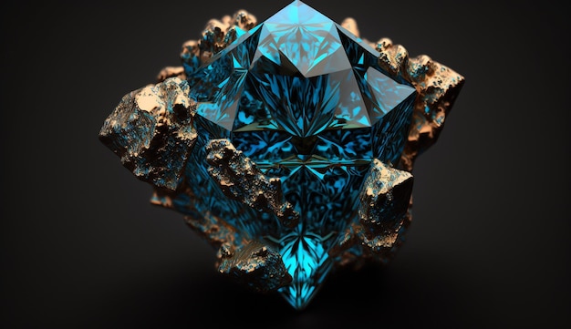 Un diamant bleu avec un diamant dessus