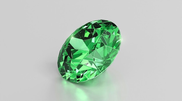 Diamant brillant brillant vert placé sur fond gris rendu 3D