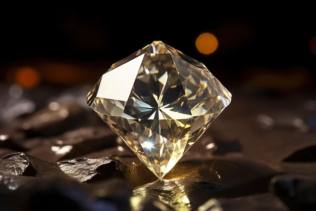 Le diamant est une pierre naturelle précieuse rare sur un fond noir généré par l'IA.