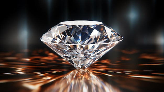 Diamant à facettes brillant placé sur un fond brillant rendu 3d AI générative