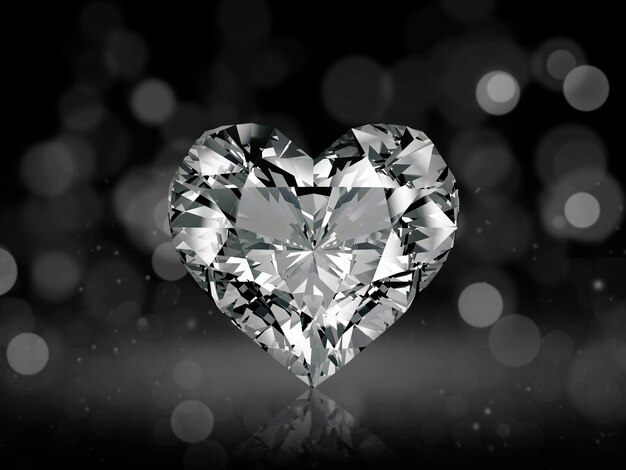 Diamant en forme de coeur sur fond abstrait bokeh rendu 3d