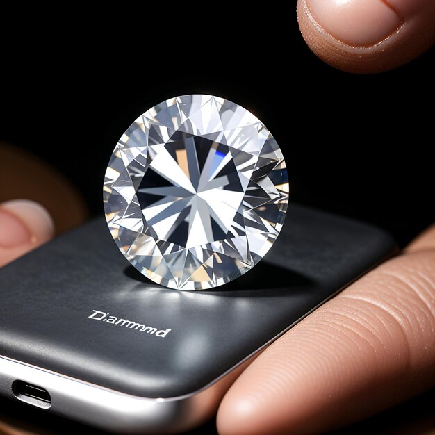 Photo un diamant en forme de diamant est retenu par quelqu'un tenant un téléphone