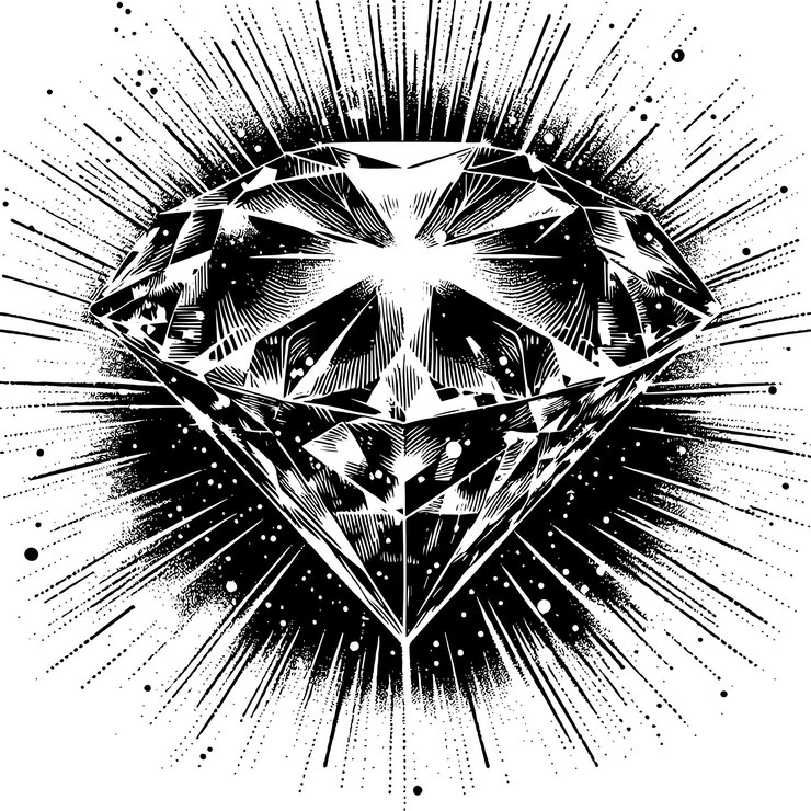 un diamant en noir et blanc