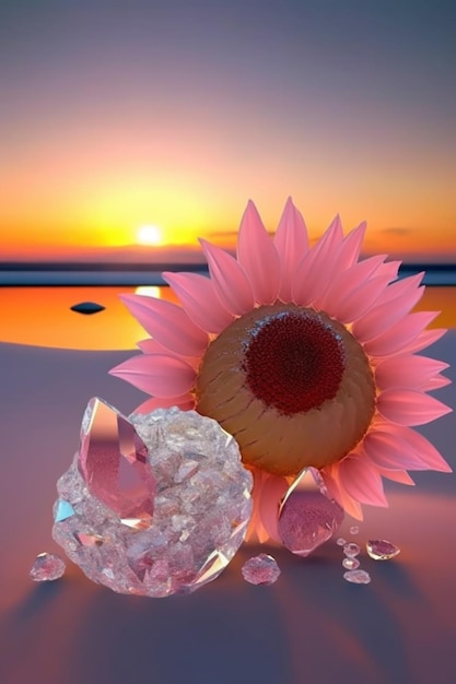Un diamant rose et un diamant rose sont entourés de cristaux.