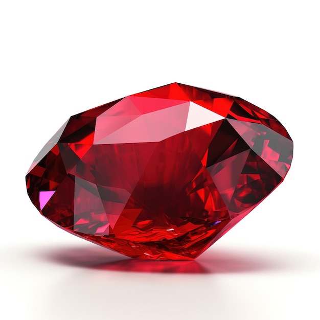 Un diamant rouge est assis sur un fond blanc.