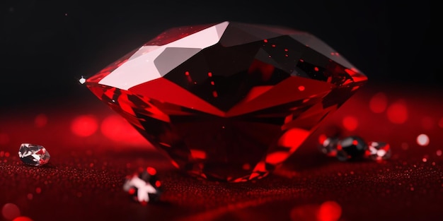 Diamant rouge sur fond noir avec bokeh