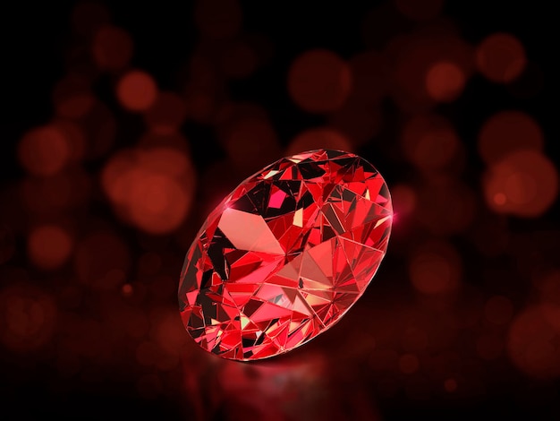 Diamant rouge sur fond rouge bokeh abstrait rendu 3d