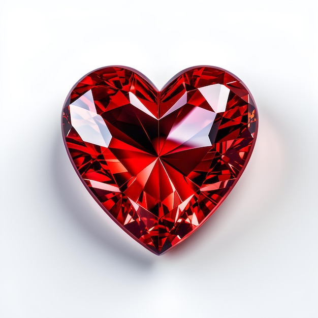 Photo un diamant rouge en forme de cœur isolé sur un fond blanc