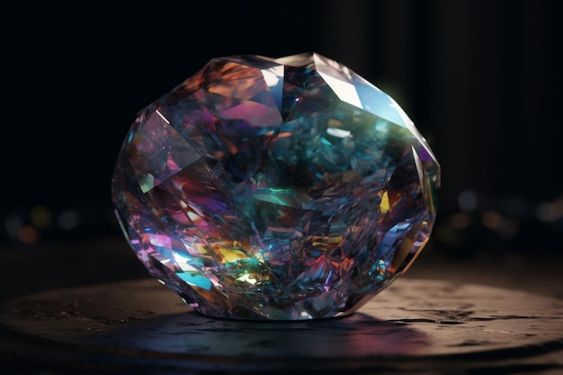 Un diamant sur une table dans le noir