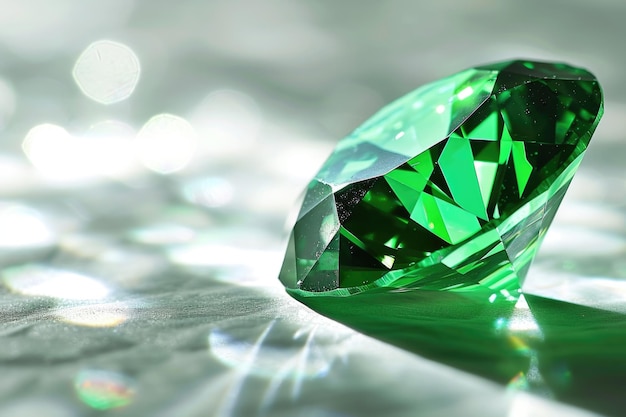 Un diamant vert éblouissant sur un fond blanc