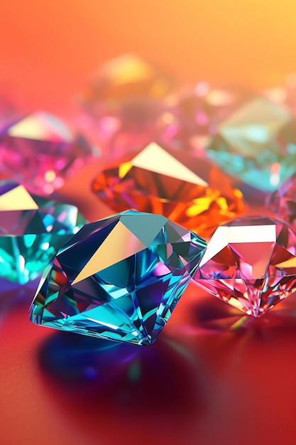 Diamants colorés sur fond rouge